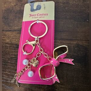 Juicy Couture Gold and Pink Bow Key Chain or Bag Charm NWT